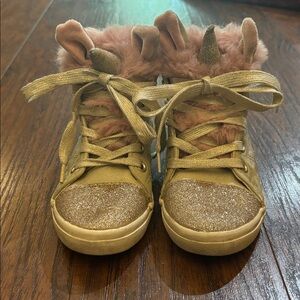 Cat and Jack Gold Glitter Toddler Shoes with Pink Fur